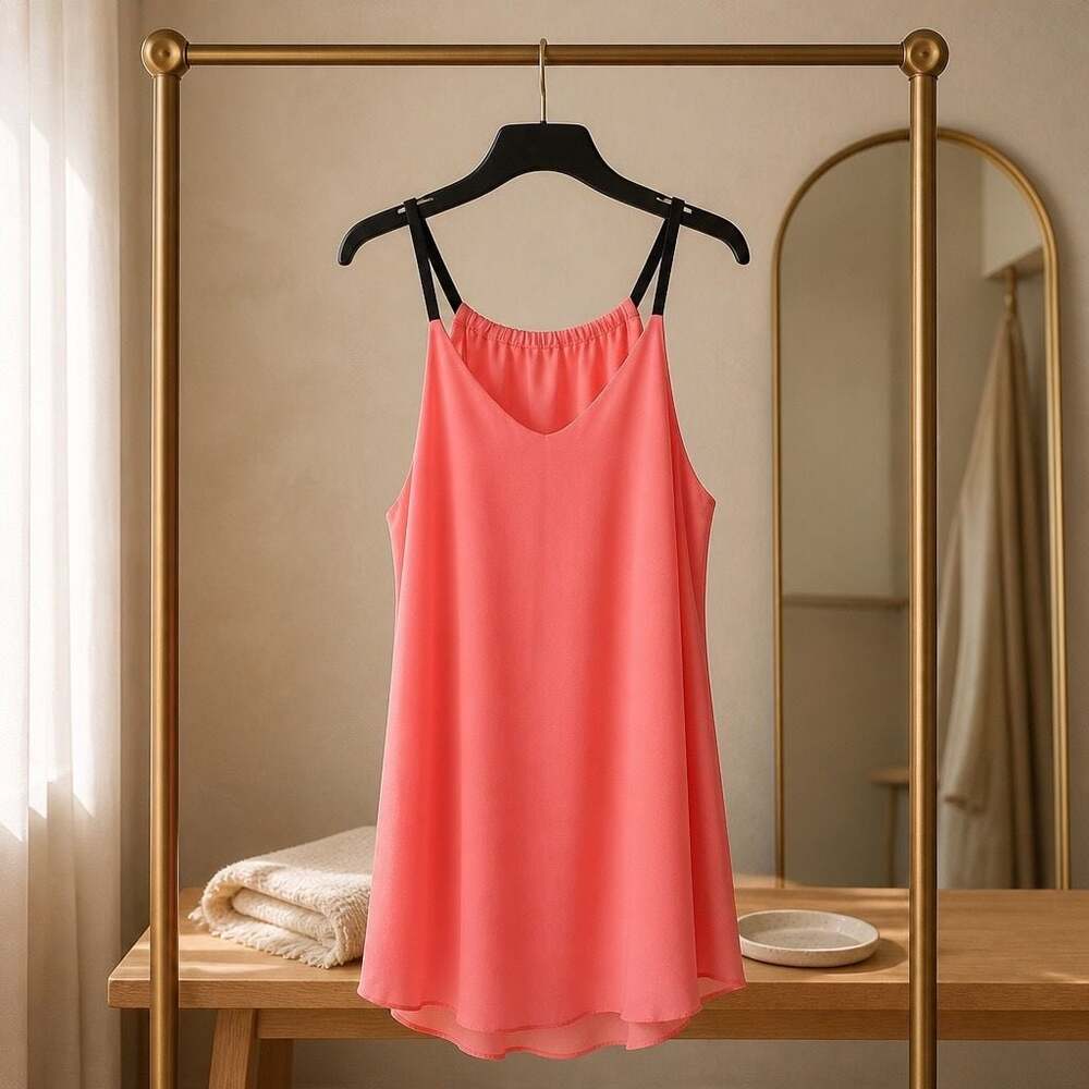 R Rouge Sleeveless Coral Chiffon Strappy Swing Tank Top #736
